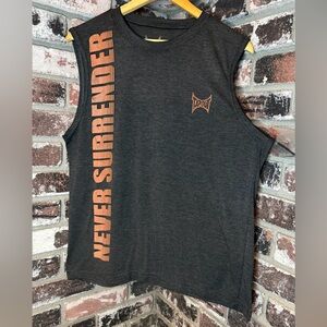 Tapout “Never Surrender” Orange Graphic Logo Dark Charcoal Gym Workout Tank Top